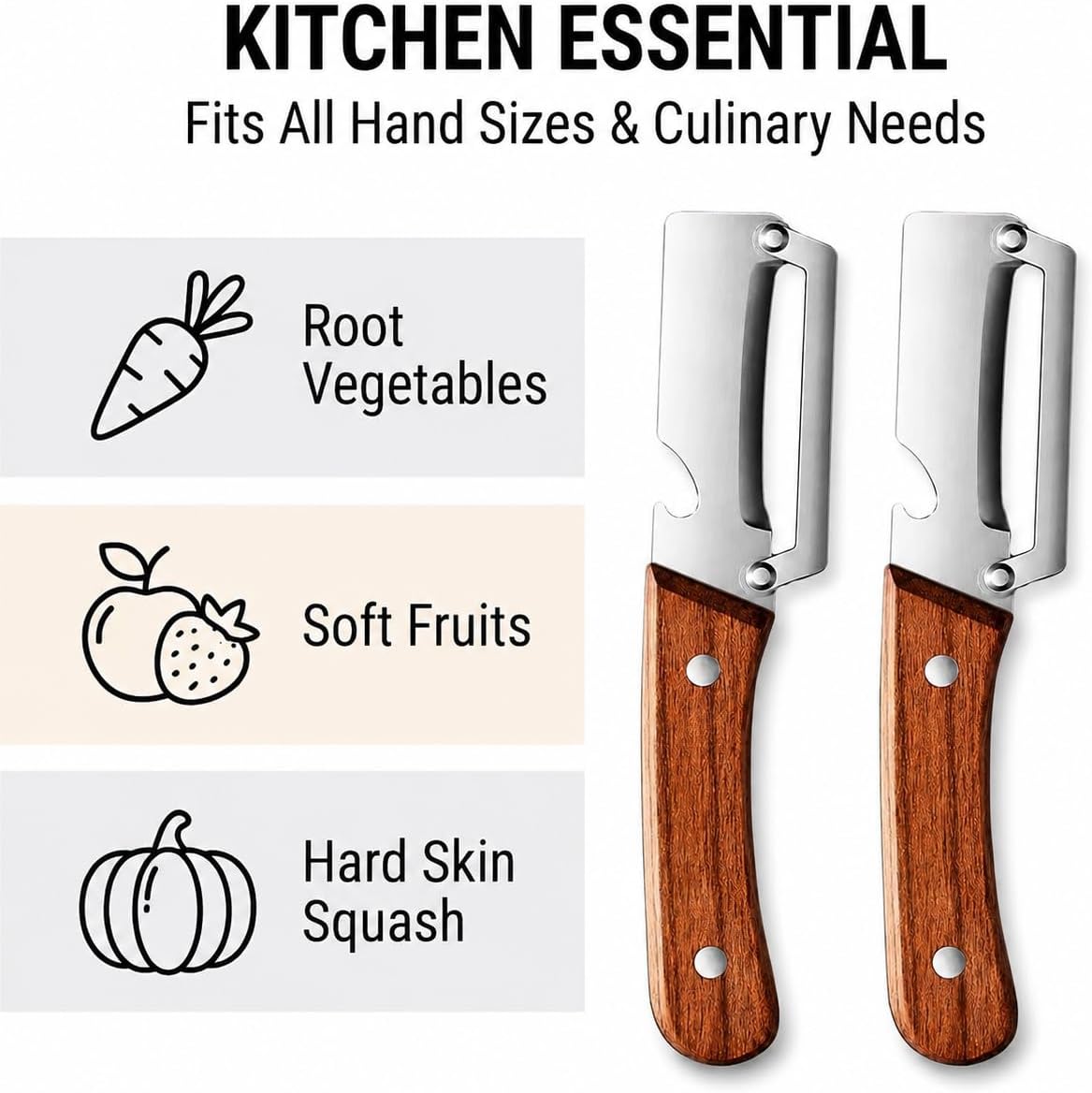 Multifunctional Stainless Steel Vegetable Veggie Peeler For Kitchen | Durable Wooden Handle Vegetable Peeler Suitable For Food Such As Potatoes, Carrots, Cucumbers, Peaches, Zucchini, And Cabbage