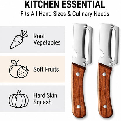 Multifunctional Stainless Steel Vegetable Veggie Peeler For Kitchen | Durable Wooden Handle Vegetable Peeler Suitable For Food Such As Potatoes, Carrots, Cucumbers, Peaches, Zucchini, And Cabbage