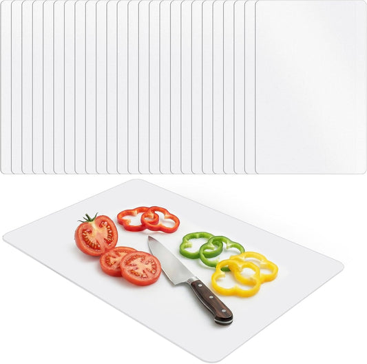 25 Pack Plastic Cutting Board Set, Clear Flexible Cutting Mats for Kitchen, BPA-Free Dishwasher Safe Placemats Table Mats, 17 x 11 Inches