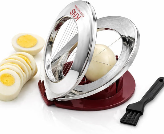 Egg Slicer & Cutter for Hard Boiled Eggs – 2-Way Multipurpose Stainless Steel Slicer for Fruits & Vegetables – Includes Cleaning Brush