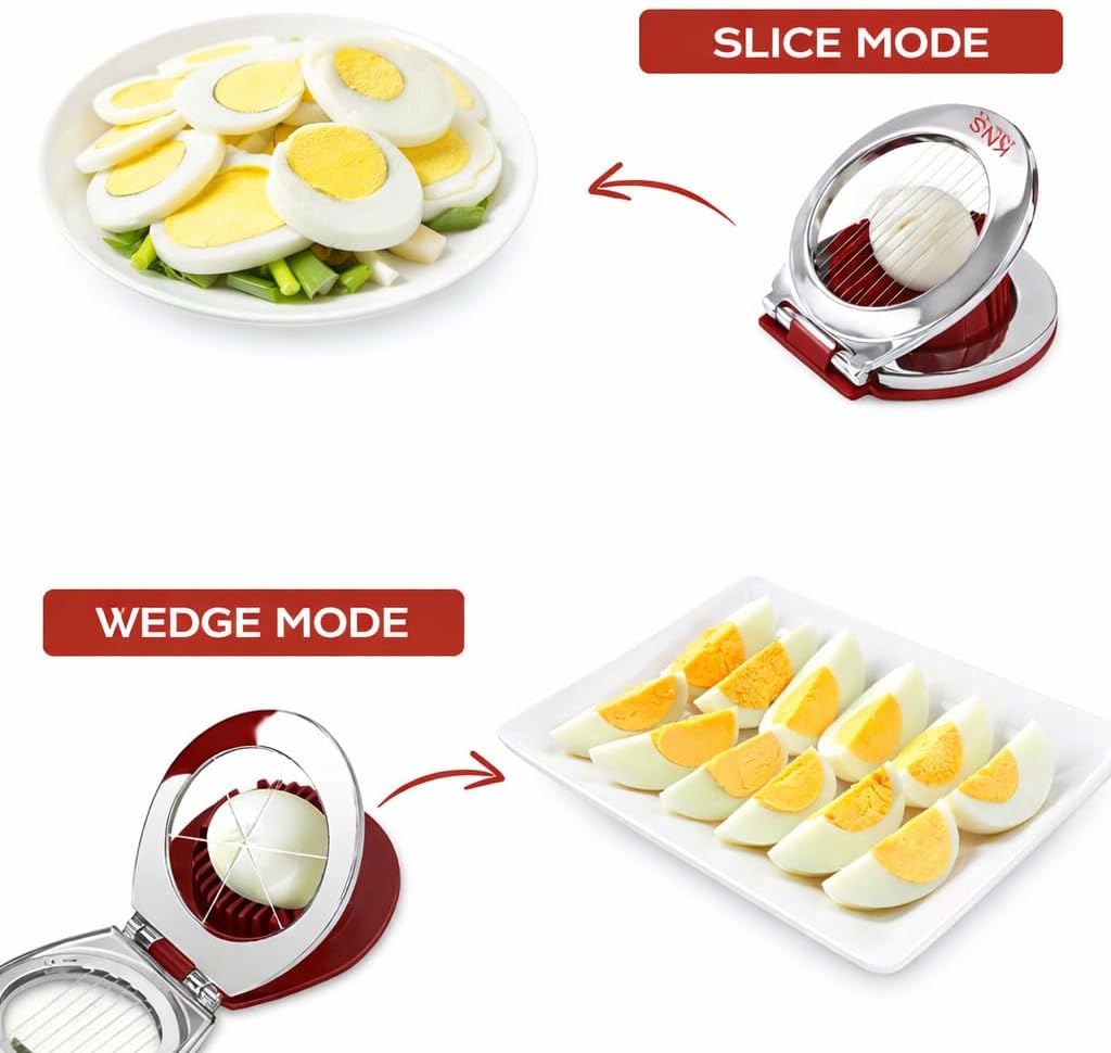 Egg Slicer & Cutter for Hard Boiled Eggs – 2-Way Multipurpose Stainless Steel Slicer for Fruits & Vegetables – Includes Cleaning Brush