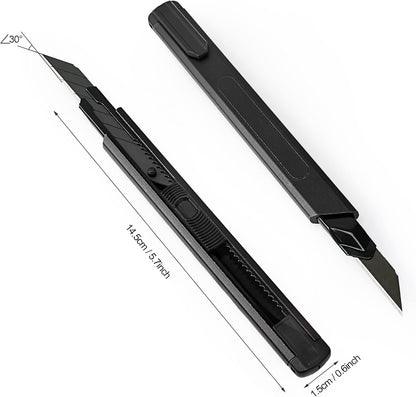 Retractable Utility Knife with 30 Degree Snap Off Blade 9MM, Box Cutter for Carton, Cardboard and Box, Office, Home Use, 3 Pack Black Aluminum Handle Knife with Extra 30 Replacement Blades