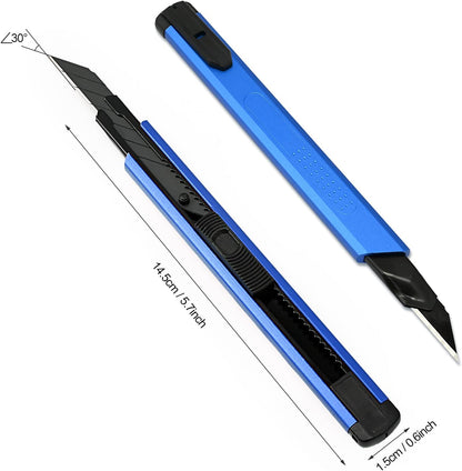 Retractable Utility Knife with 30 Degree Snap Off Blade 9MM, Box Cutter for Carton, Cardboard and Box, Office, Home Use, 3 Pack Black Aluminum Handle Knife with Extra 30 Replacement Blades