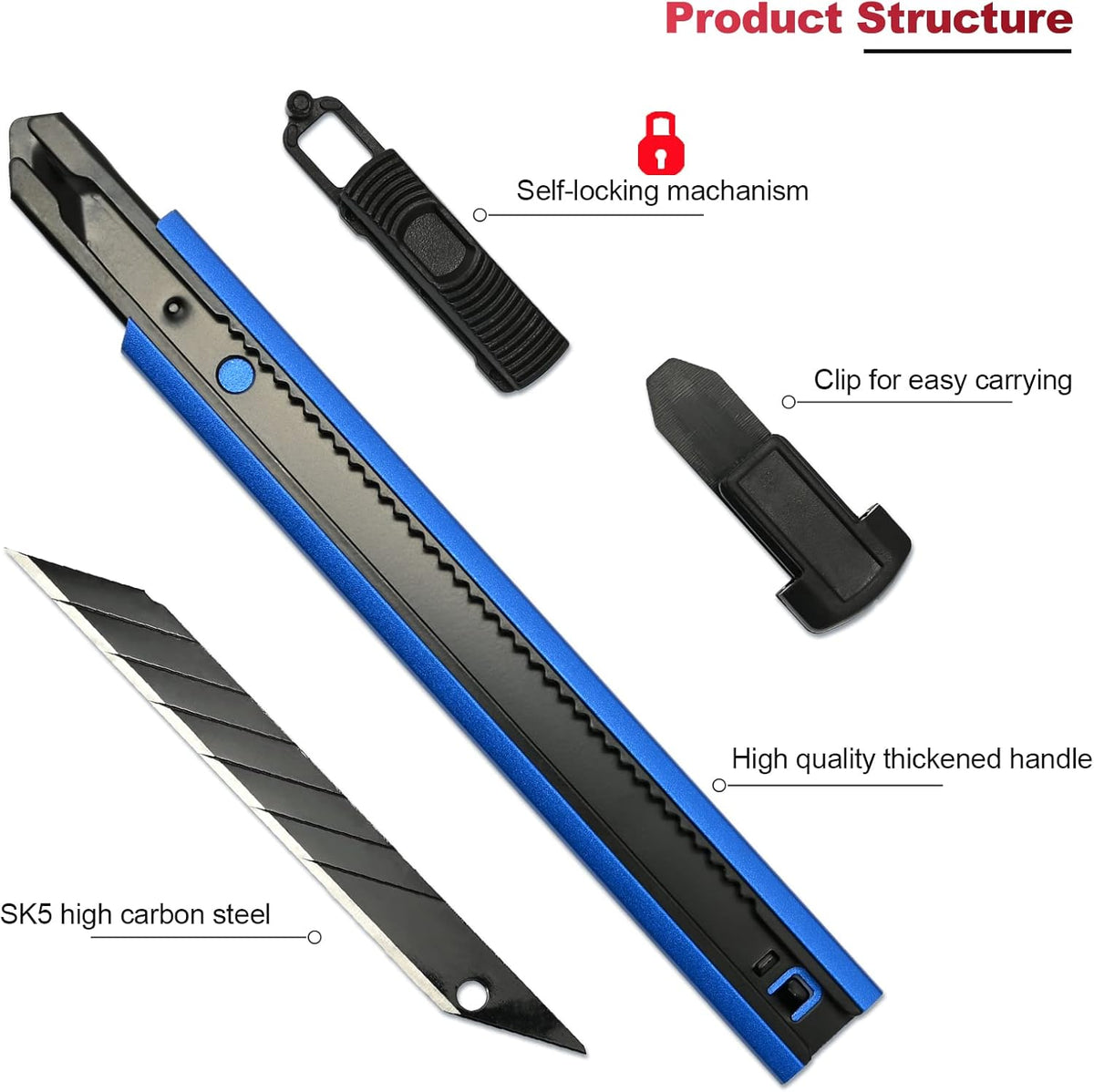 Retractable Utility Knife with 30 Degree Snap Off Blade 9MM, Box Cutter for Carton, Cardboard and Box, Office, Home Use, 3 Pack Black Aluminum Handle Knife with Extra 30 Replacement Blades