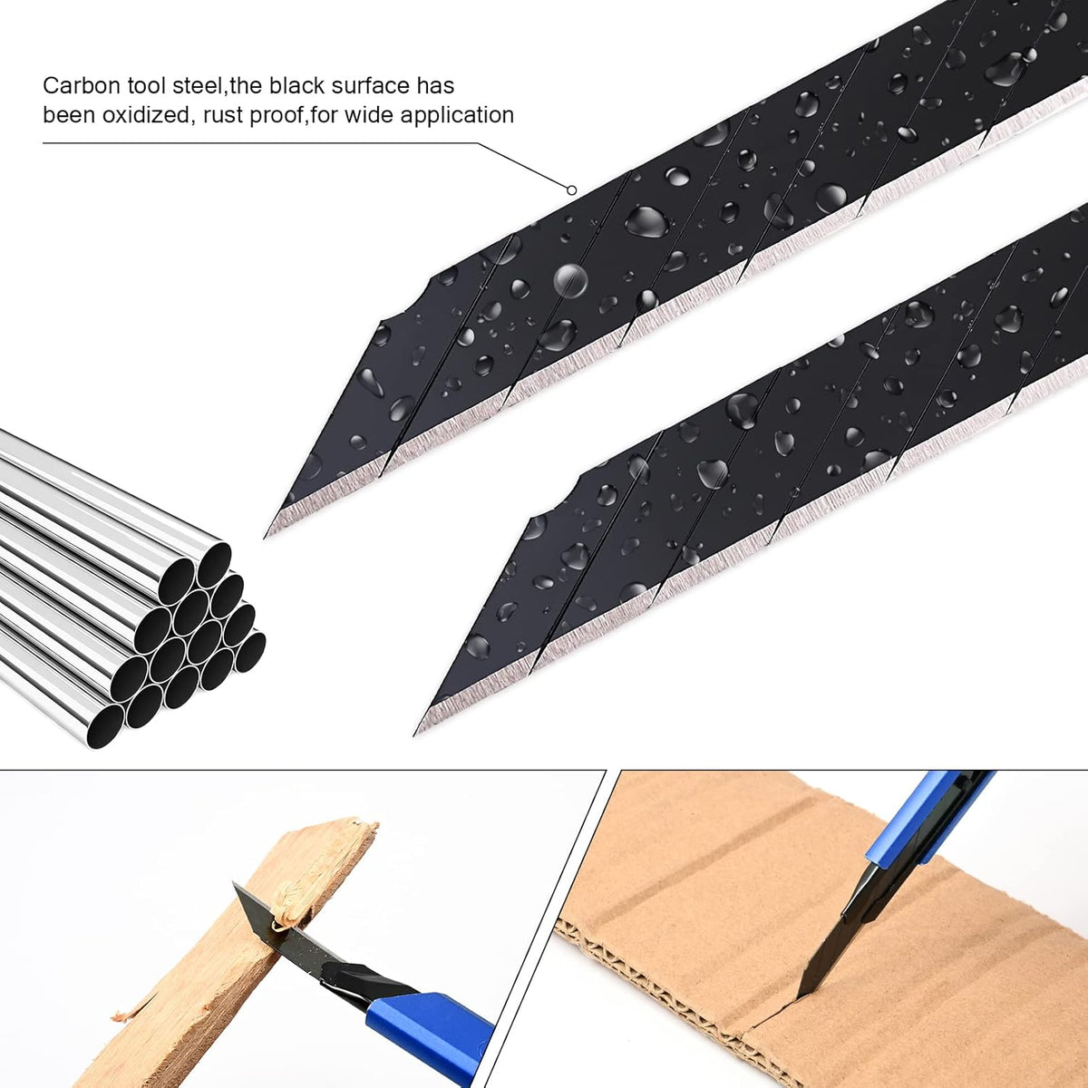 Retractable Utility Knife with 30 Degree Snap Off Blade 9MM, Box Cutter for Carton, Cardboard and Box, Office, Home Use, 3 Pack Black Aluminum Handle Knife with Extra 30 Replacement Blades