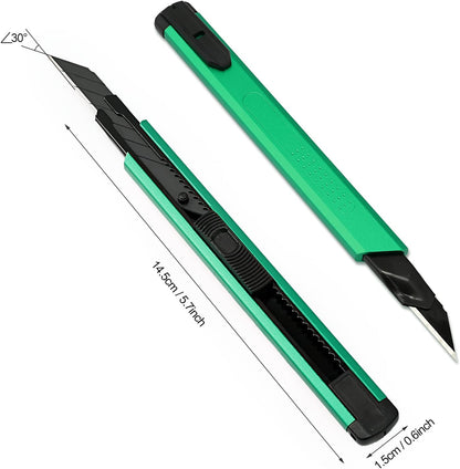 Retractable Utility Knife with 30 Degree Snap Off Blade 9MM, Box Cutter for Carton, Cardboard and Box, Office, Home Use, 3 Pack Black Aluminum Handle Knife with Extra 30 Replacement Blades