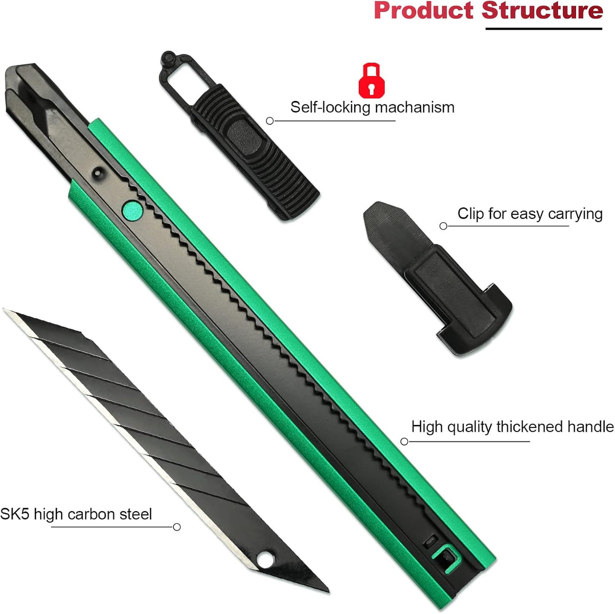 Retractable Utility Knife with 30 Degree Snap Off Blade 9MM, Box Cutter for Carton, Cardboard and Box, Office, Home Use, 3 Pack Black Aluminum Handle Knife with Extra 30 Replacement Blades