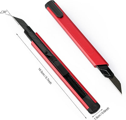 Retractable Utility Knife with 30 Degree Snap Off Blade 9MM, Box Cutter for Carton, Cardboard and Box, Office, Home Use, 3 Pack Black Aluminum Handle Knife with Extra 30 Replacement Blades