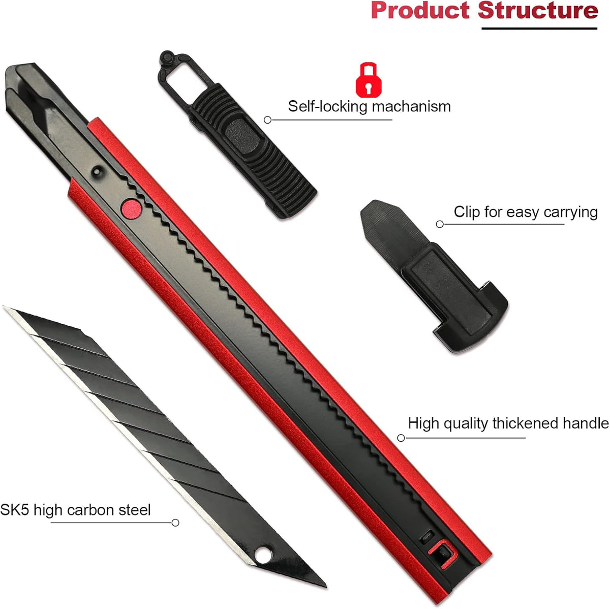 Retractable Utility Knife with 30 Degree Snap Off Blade 9MM, Box Cutter for Carton, Cardboard and Box, Office, Home Use, 3 Pack Black Aluminum Handle Knife with Extra 30 Replacement Blades