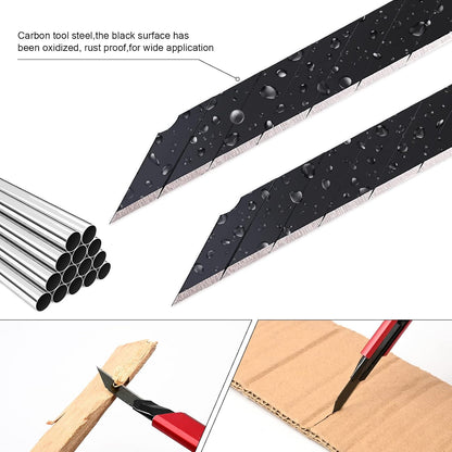 Retractable Utility Knife with 30 Degree Snap Off Blade 9MM, Box Cutter for Carton, Cardboard and Box, Office, Home Use, 3 Pack Black Aluminum Handle Knife with Extra 30 Replacement Blades