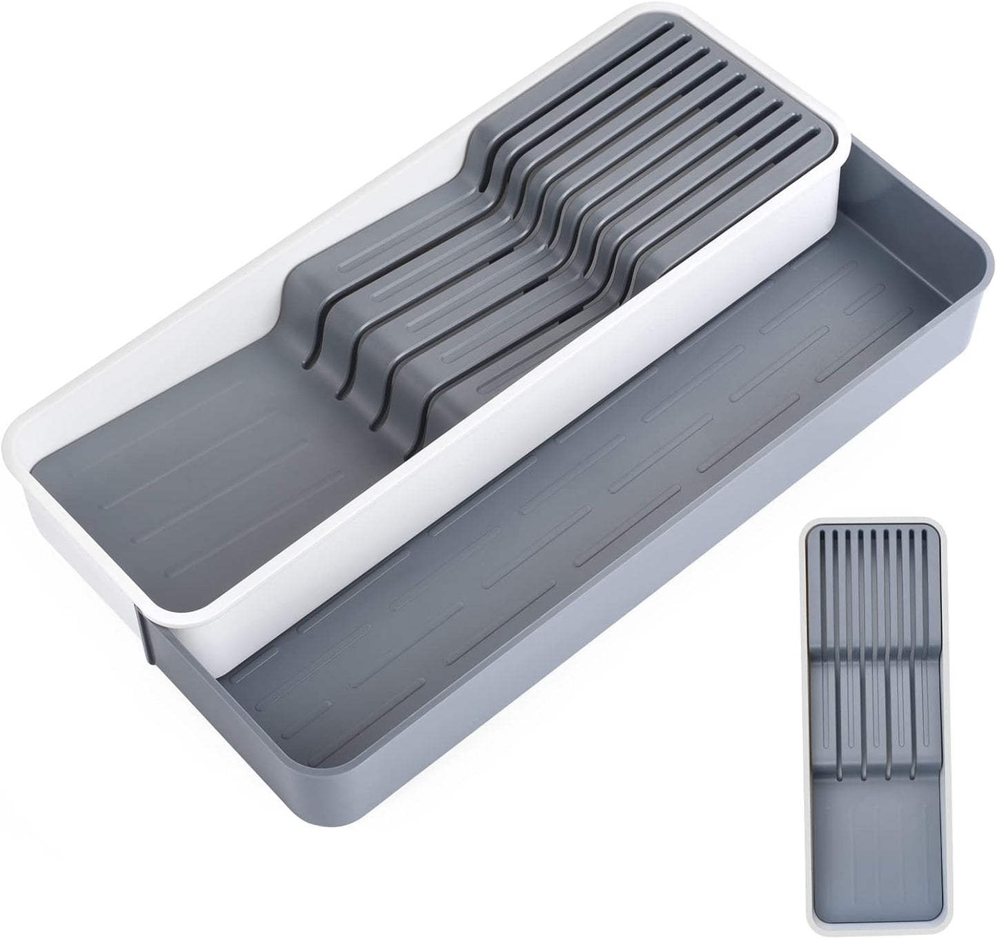 Expandable Drawer Organizers with Knife Block Knife Drawer Organizer stackable Cutlery Tray Knife Holder adjustable tray with Knife Block 9 Knives slot DIY drawer organizer(1 pack)