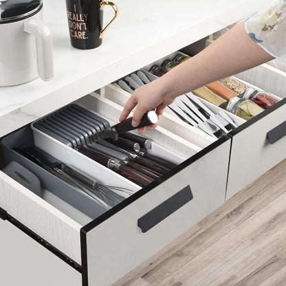 Expandable Drawer Organizers with Knife Block Knife Drawer Organizer stackable Cutlery Tray Knife Holder adjustable tray with Knife Block 9 Knives slot DIY drawer organizer(1 pack)