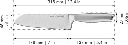 Modernist Razor-Sharp Hollow Edge Santoku Knife 7 inch, German Engineered Informed by 100+ Years of Mastery