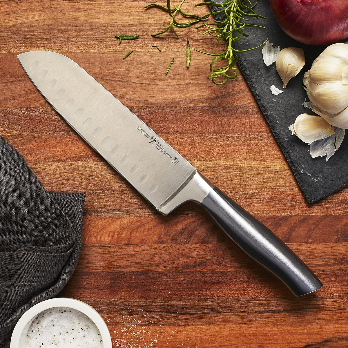 Modernist Razor-Sharp Hollow Edge Santoku Knife 7 inch, German Engineered Informed by 100+ Years of Mastery