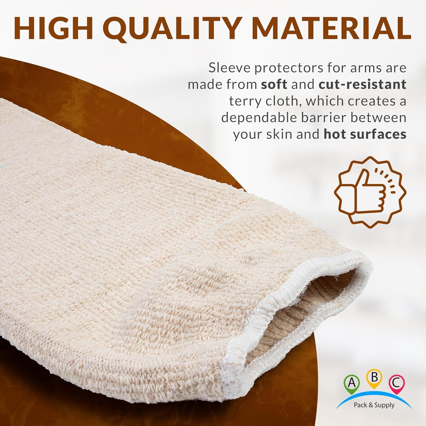 Terry Cloth Arm Sleeves, 17 Inch, Natural Beige, 6 Pack (3 Pairs), Cotton Polyester Blend, Vegan Eco-Friendly Fabric, Reversible, Machine Washable, Elastic Knit Cuffs, Cooking & Baking