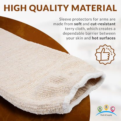 Terry Cloth Arm Sleeves, 17 Inch, Natural Beige, 6 Pack (3 Pairs), Cotton Polyester Blend, Vegan Eco-Friendly Fabric, Reversible, Machine Washable, Elastic Knit Cuffs, Cooking & Baking