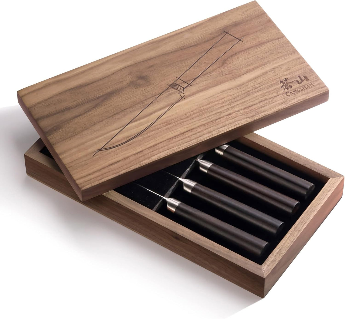 Cangshan HAKU Series 4-Piece Fine-Edge Steak Knife Set with Walnut Box, Forged X-7 Damascus Steel, 501141
