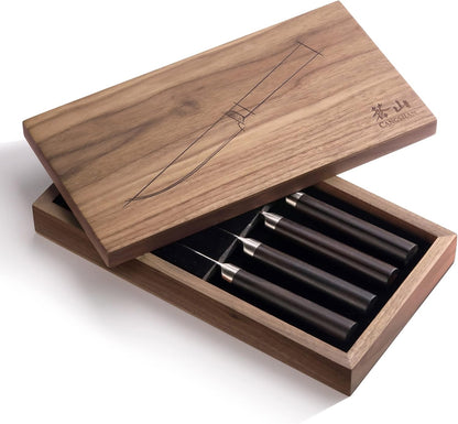 Cangshan HAKU Series 4-Piece Fine-Edge Steak Knife Set with Walnut Box, Forged X-7 Damascus Steel, 501141
