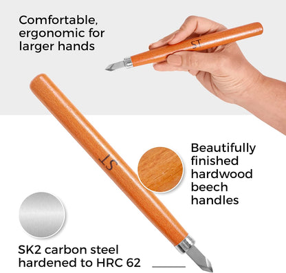 Wood Carving Kit, 12-pc mini chisel set, large handles