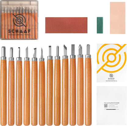 Wood Carving Kit, 12-pc mini chisel set, large handles