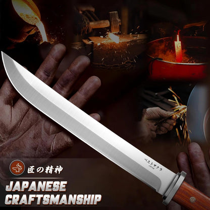 Japanese Tanto Knife - Fixed Blade, Rosewood Grip, Leather Sheath | 5mm Thick Full Tang Blade, Japan Hand Forged Carbon Steel, for Outdoor Camping Hiking Bushcraft, Men Gift