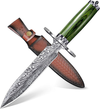 Japanese Tanto Knife - Fixed Blade, Rosewood Grip, Leather Sheath | 5mm Thick Full Tang Blade, Japan Hand Forged Carbon Steel, for Outdoor Camping Hiking Bushcraft, Men Gift