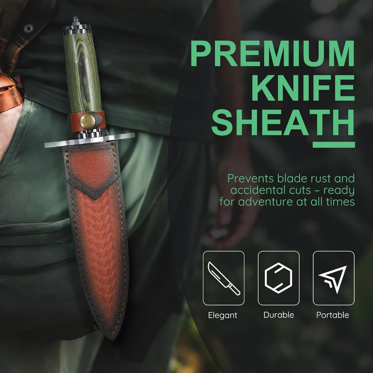 Japanese Tanto Knife - Fixed Blade, Rosewood Grip, Leather Sheath | 5mm Thick Full Tang Blade, Japan Hand Forged Carbon Steel, for Outdoor Camping Hiking Bushcraft, Men Gift