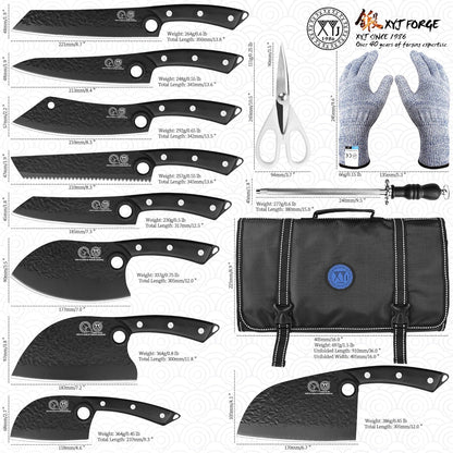 Knife Block Set, 9 Pieces Full Tang Kitchen Knives with Magnetic Knife Block, Honing Steel, Cut Resistant Gloves, Peeler, Scissors, Meat Slicing Vegetable Cooking Bread Butcher Chef Knives