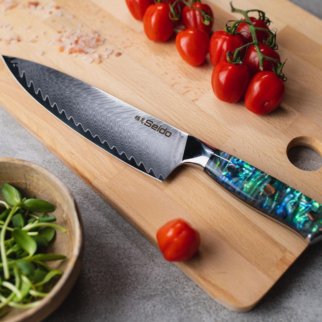 Awabi 8 Inch VG10 Damascus Gyuto Knife, Abalone Handle