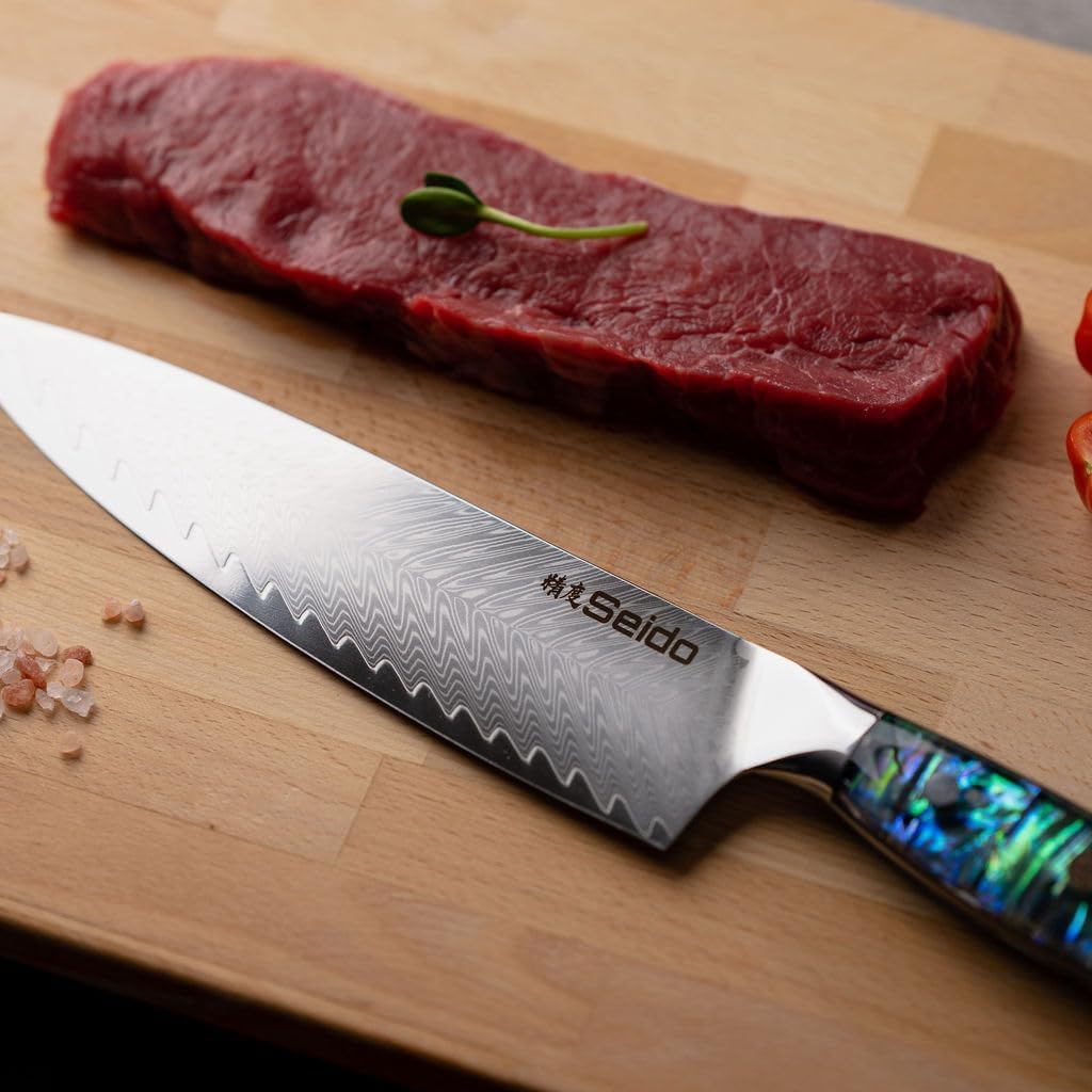 Awabi 8 Inch VG10 Damascus Gyuto Knife, Abalone Handle