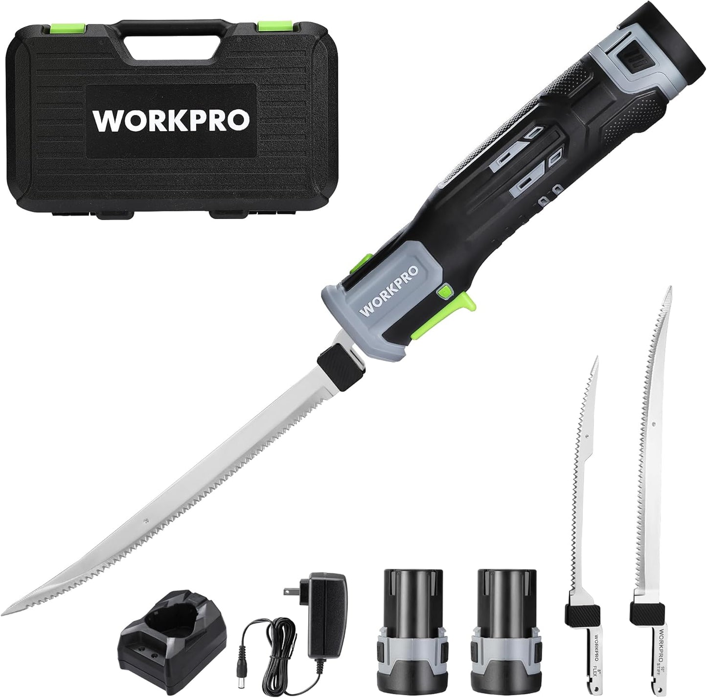 12V Cordless Electric Fillet Knife, 8" & 10" Sharp Blades | Non-Slip Grip Handle, Safety Lock, 2 Rechargeable Batteries, Quick Battery Charger & Carry Case for Fishing and Filleting