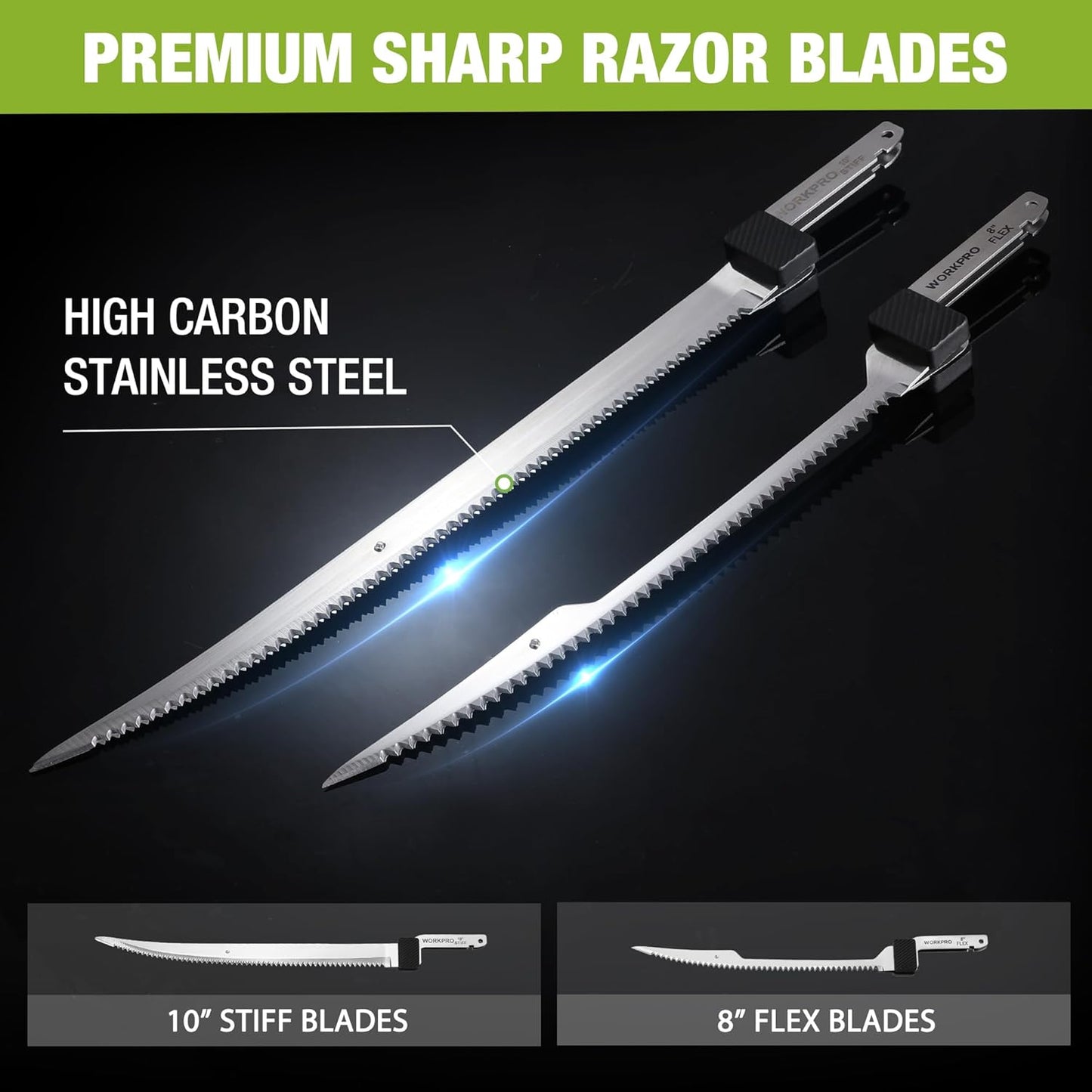12V Cordless Electric Fillet Knife, 8" & 10" Sharp Blades | Non-Slip Grip Handle, Safety Lock, 2 Rechargeable Batteries, Quick Battery Charger & Carry Case for Fishing and Filleting