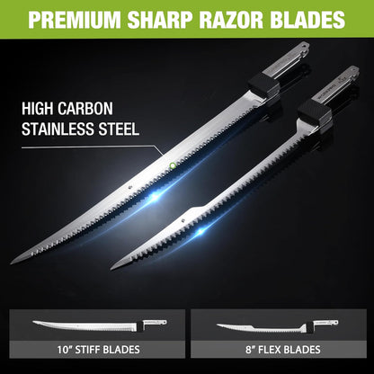 12V Cordless Electric Fillet Knife, 8" & 10" Sharp Blades | Non-Slip Grip Handle, Safety Lock, 2 Rechargeable Batteries, Quick Battery Charger & Carry Case for Fishing and Filleting