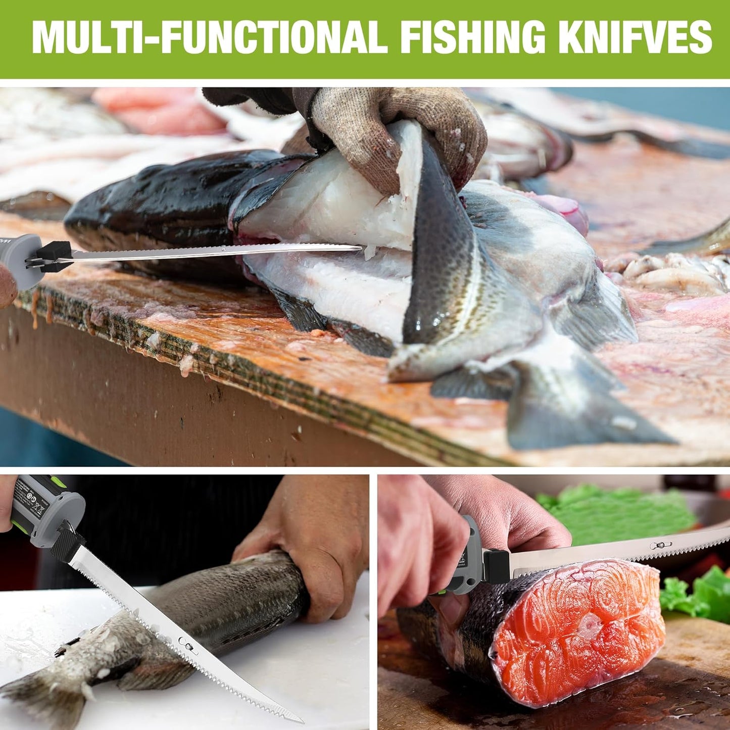 12V Cordless Electric Fillet Knife, 8" & 10" Sharp Blades | Non-Slip Grip Handle, Safety Lock, 2 Rechargeable Batteries, Quick Battery Charger & Carry Case for Fishing and Filleting