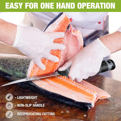 12V Cordless Electric Fillet Knife, 8" & 10" Sharp Blades | Non-Slip Grip Handle, Safety Lock, 2 Rechargeable Batteries, Quick Battery Charger & Carry Case for Fishing and Filleting
