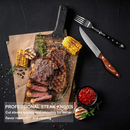 Steak Knives Set of 8, Serrated German Steel, Pakkawood Handles