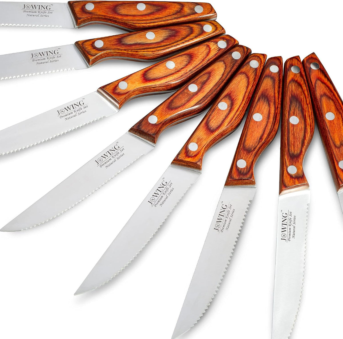 Steak Knives Set of 8, Serrated German Steel, Pakkawood Handles