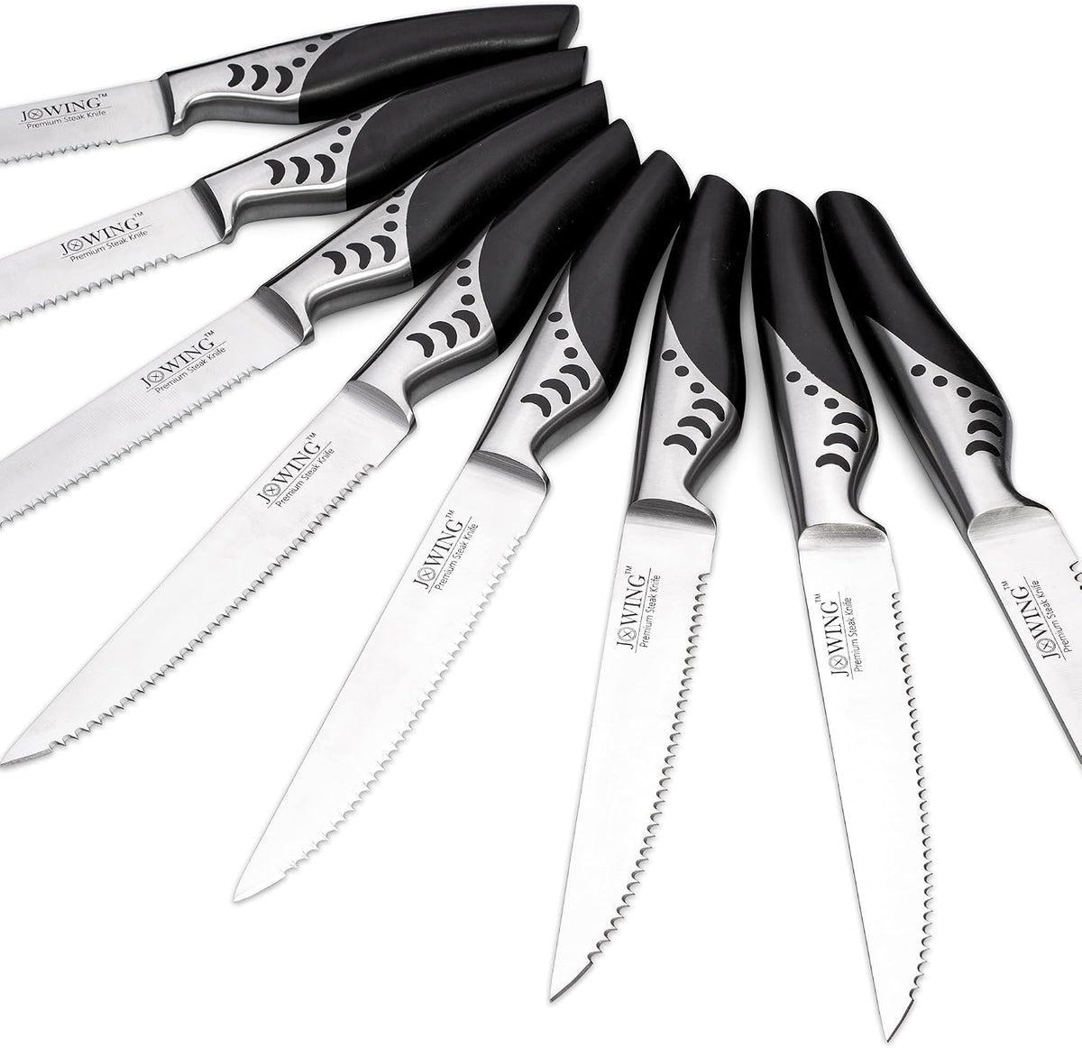 Steak Knives Set of 8, Serrated German Steel, Pakkawood Handles