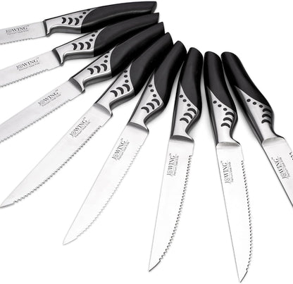 Steak Knives Set of 8, Serrated German Steel, Pakkawood Handles