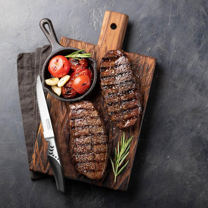 Steak Knives Set of 8, Serrated German Steel, Pakkawood Handles