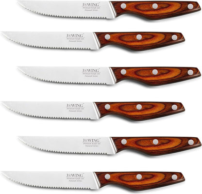 Steak Knives Set of 8, Serrated German Steel, Pakkawood Handles
