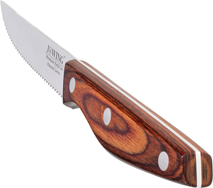 Steak Knives Set of 8, Serrated German Steel, Pakkawood Handles
