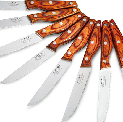 Steak Knives Set of 8, Serrated German Steel, Pakkawood Handles