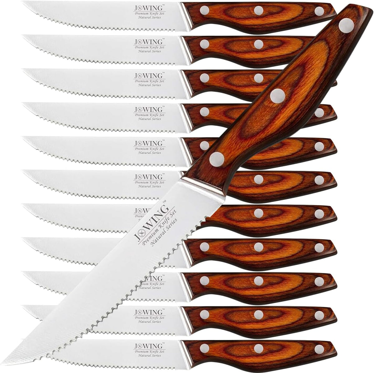 Steak Knives Set of 8, Serrated German Steel, Pakkawood Handles
