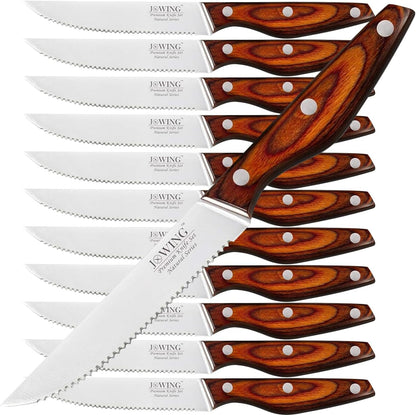 Steak Knives Set of 8, Serrated German Steel, Pakkawood Handles