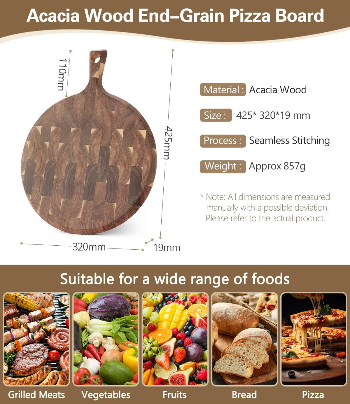 Ash Wood Cutting Board, End Grain Butcher Block for Kitchen, 13.8" x 9.8" x 1", Thick Wooden Chopping Board with Juice Groove, Non-Slip Feet & Side Handles