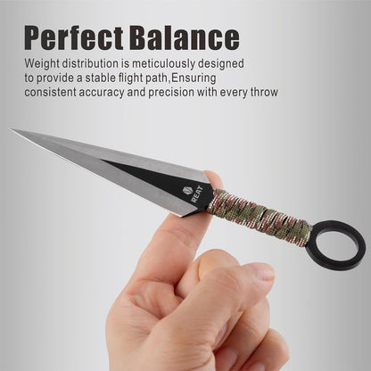 REAT Throwing Knives - 12 Piece,6.5" 440 Stainless Steel with Cord-Wrapped Handle, Includes Nylon Carrying Case for Safe Storage,Ninja Kunai Knife for Competition, Training, Recreation,Gifts for Men,Women