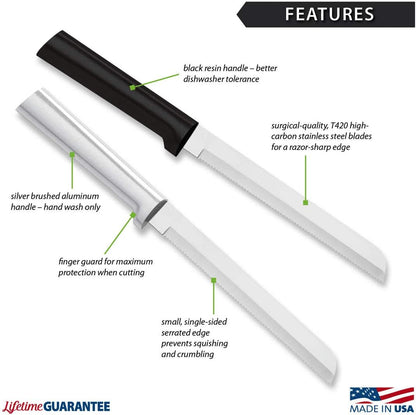 6" Bread Knife (R136), Silver Handle | Stainless Steel Serrated Blade, Silver Cast Aluminum Handle