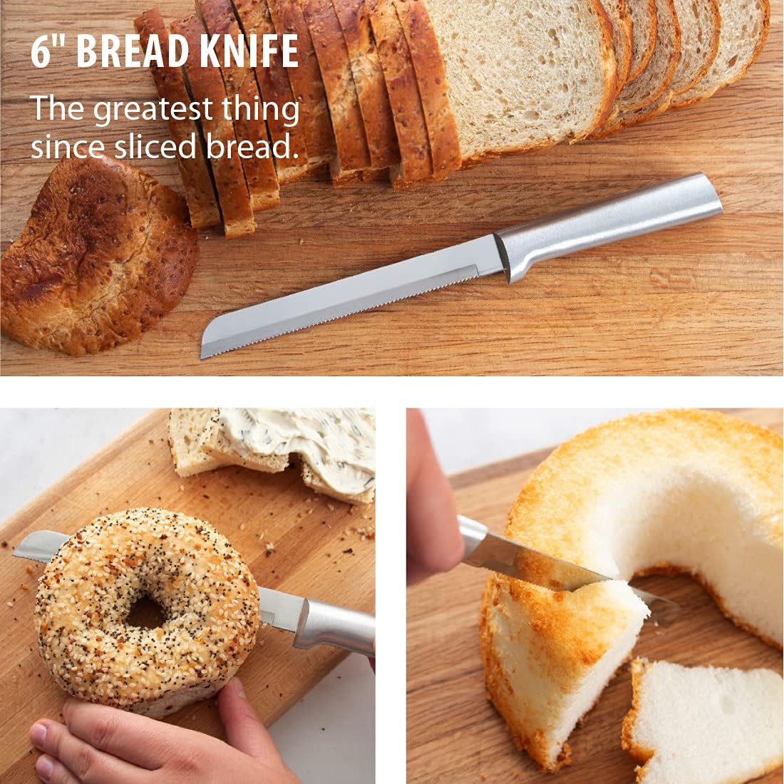 6" Bread Knife (R136), Silver Handle | Stainless Steel Serrated Blade, Silver Cast Aluminum Handle