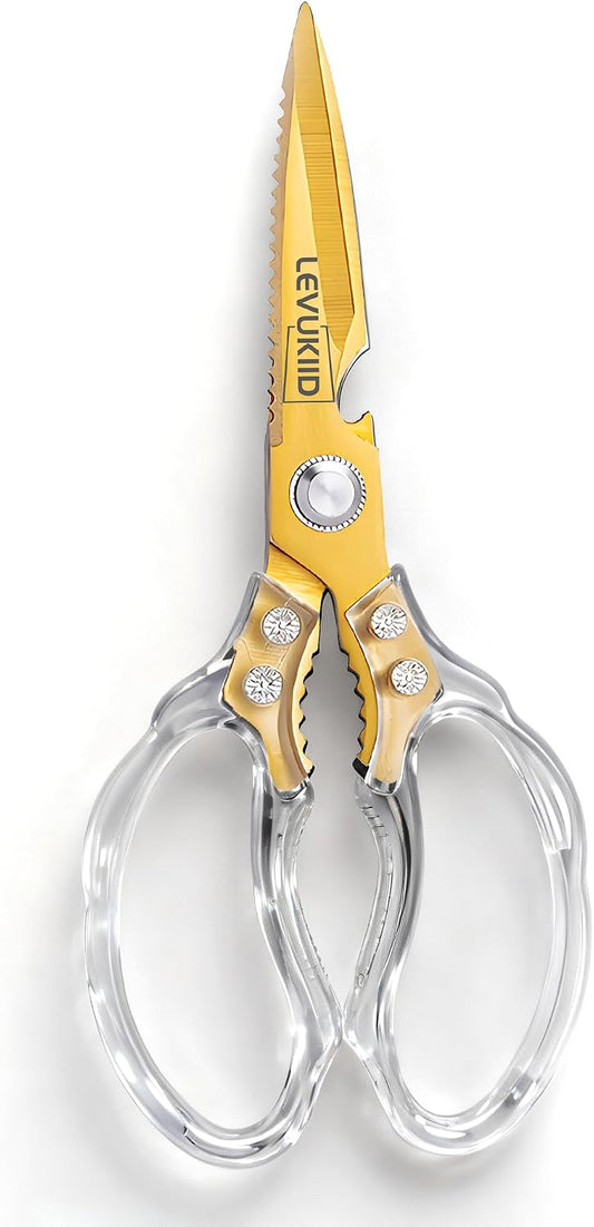 Rust-Resistant Kitchen Scissors, Transparent and Stylish Handle, Suitable For Cutting Various Foods and Their Packaging, Suitable For Large Hands,Colorful Blade